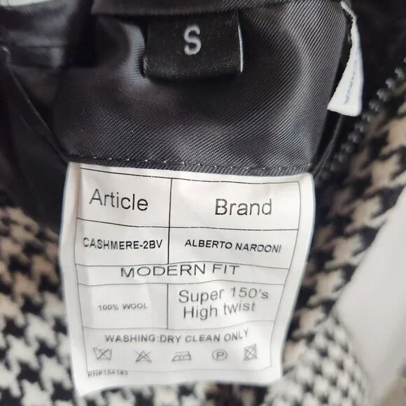 NWT Alberto Nardoni 'Super 150's High Twist Cashmere-2BV Houndstooth' Men's Coat